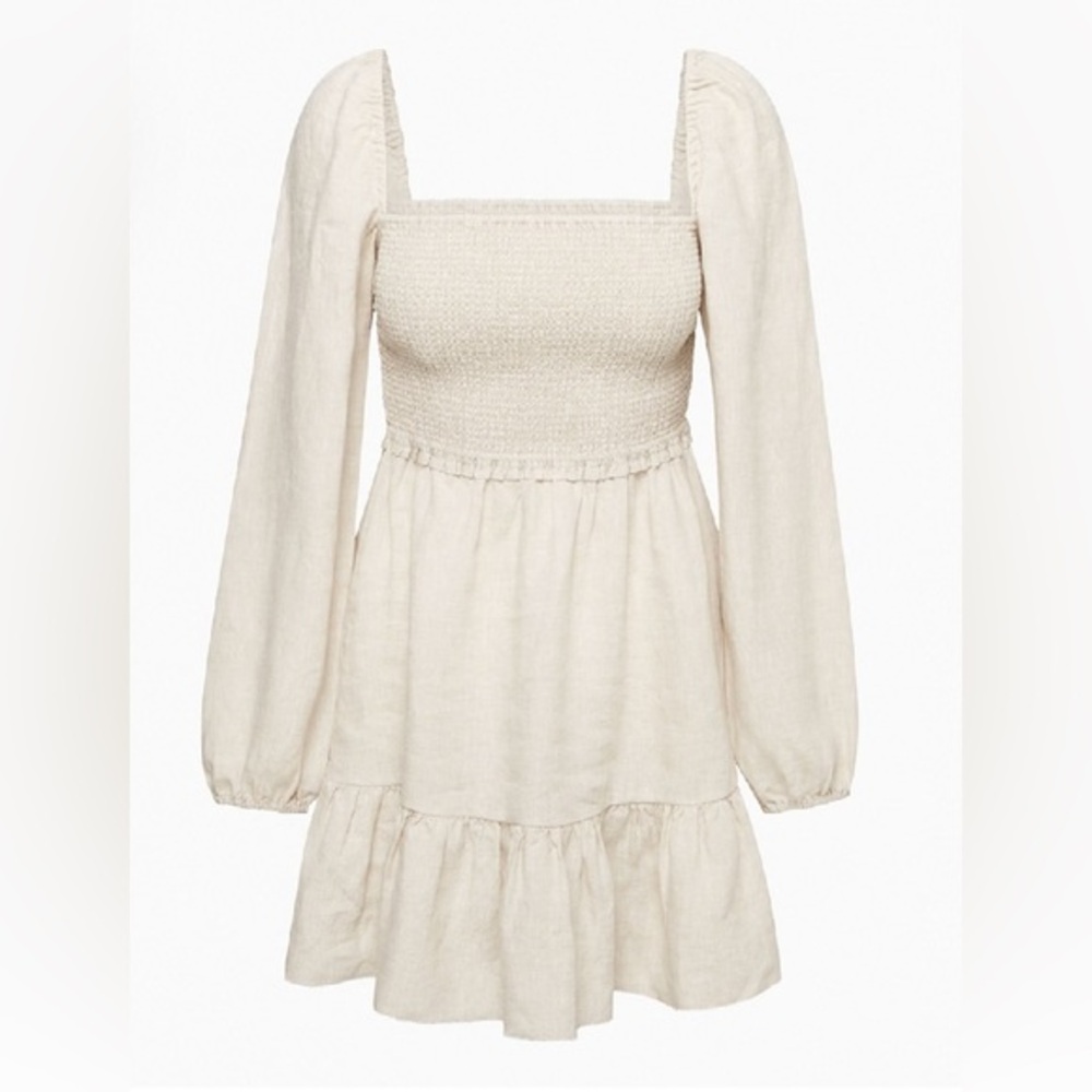 NEW Aritzia Wilfred Tempest Organic Linen Smoked Mini Dress